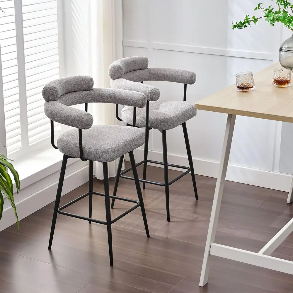 

Counter Height Bar Stools Swivel, Linen Fabric Bar Chairs with Arms, 26.7 Inch Modern Upholstered Seat for Kitchen Countertop,