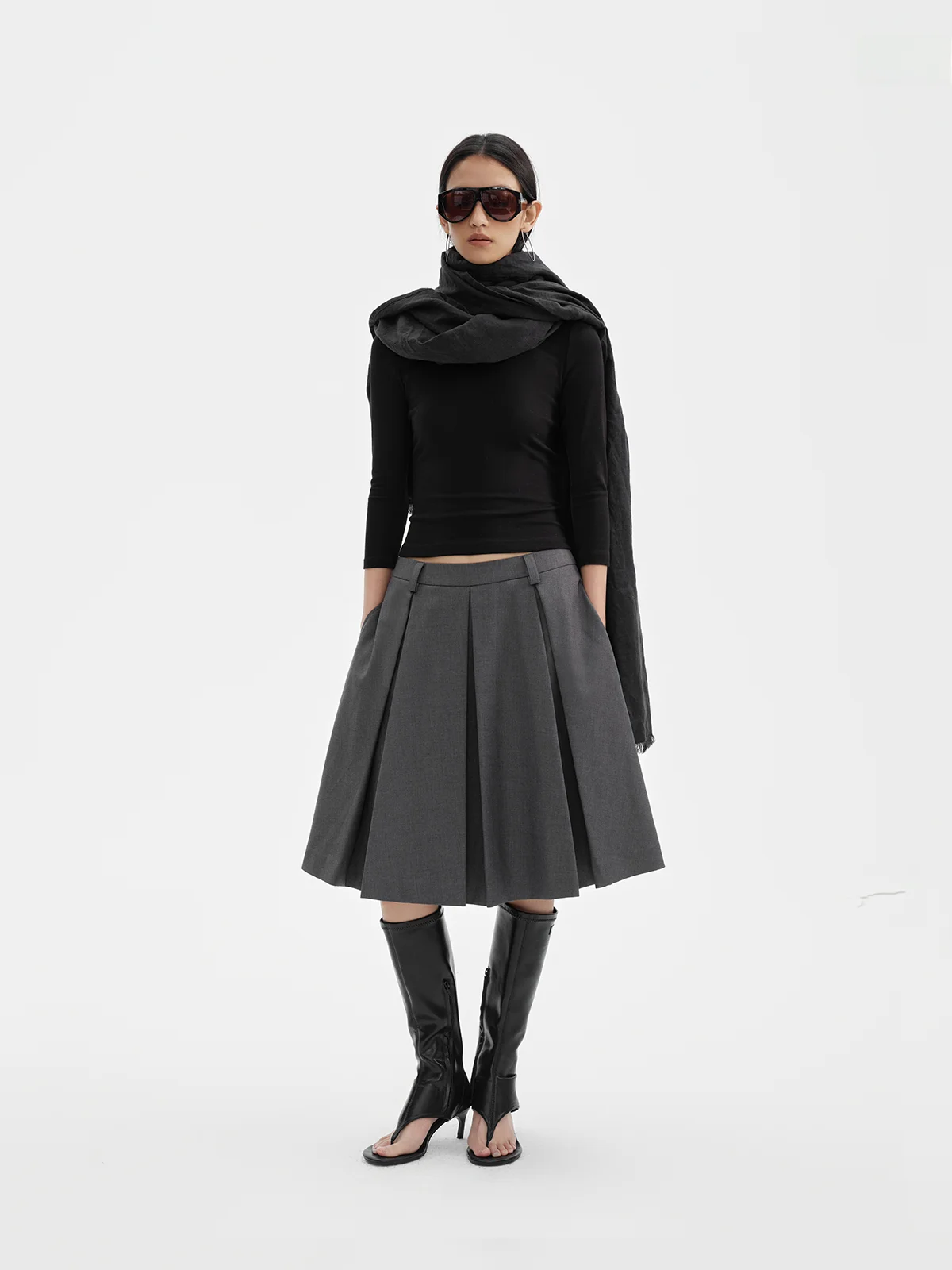 

Плиссированная юбка Deep ey Ni8hetro с завышенной талией, из смесового полиэстера и хлопка, А-силуэт, простой дизайн для повседневной носки