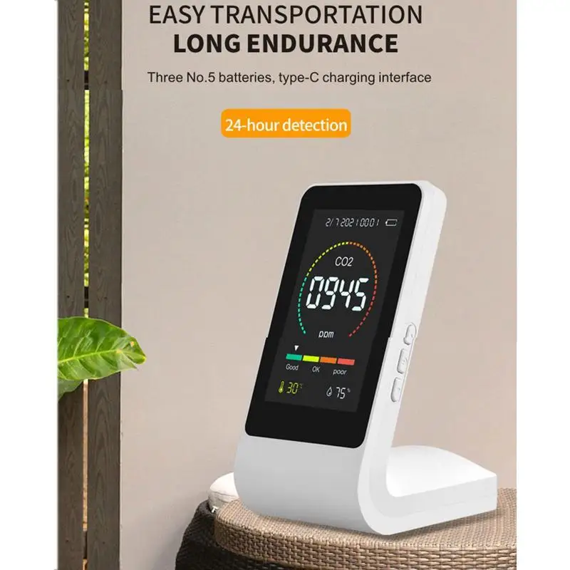 Indoor CO2 Sensor CO2 Meter Digital Air Detector Intelligent Air Quality Analyzer Air Pollution Monitor Humidity Detector