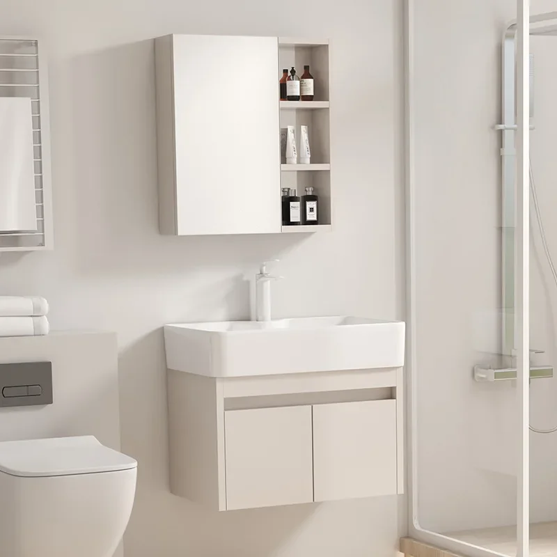 Cream wind small apartment wash basin cabinet combination honeycomb space aluminum bathroom cabinet