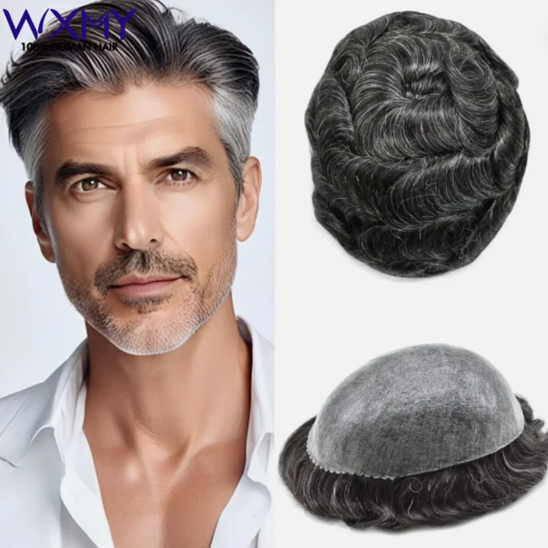 

0.1-0.12mm Full Skin Toupee Men Wig Microskin Male Hair Prosthesis Durable Indian Natural Human Hair Man Wig Capillary Systems