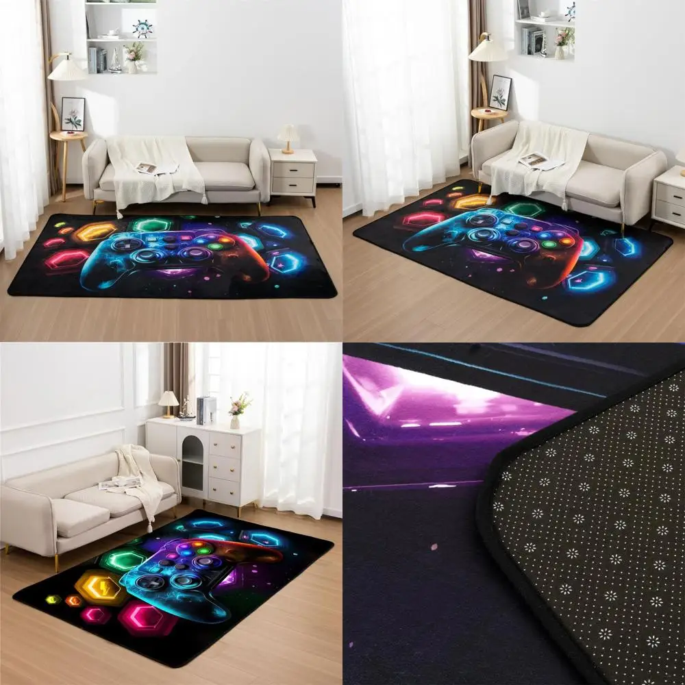 

Gaming Area Rug for Bedroom, Sofa, Playroom - 5x8ft Black Geometric Gamer Decorative Carpet