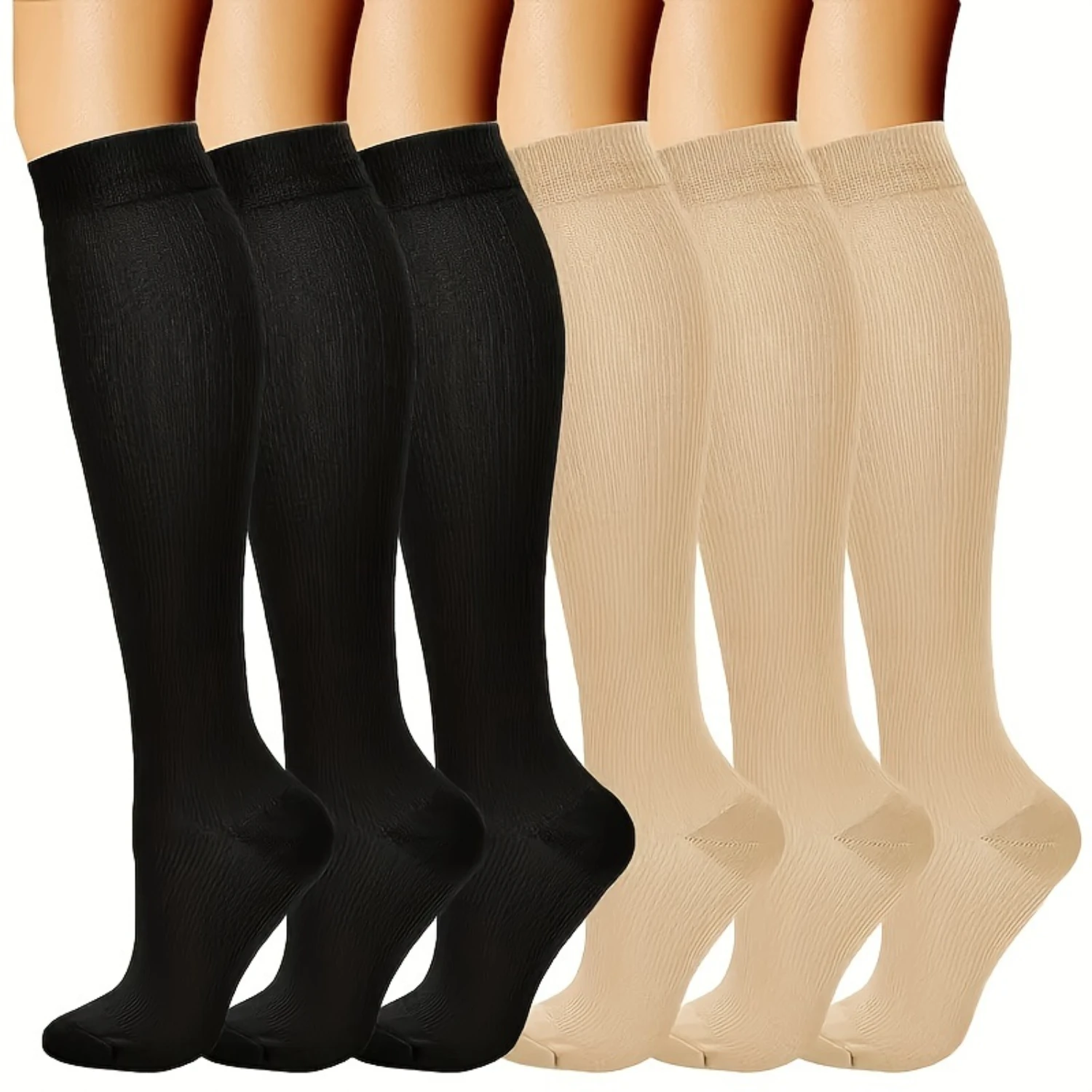 

6 Pairs of sports compression socks Running long tube Solid color calf Men women Couple student socks Blood circulation compress