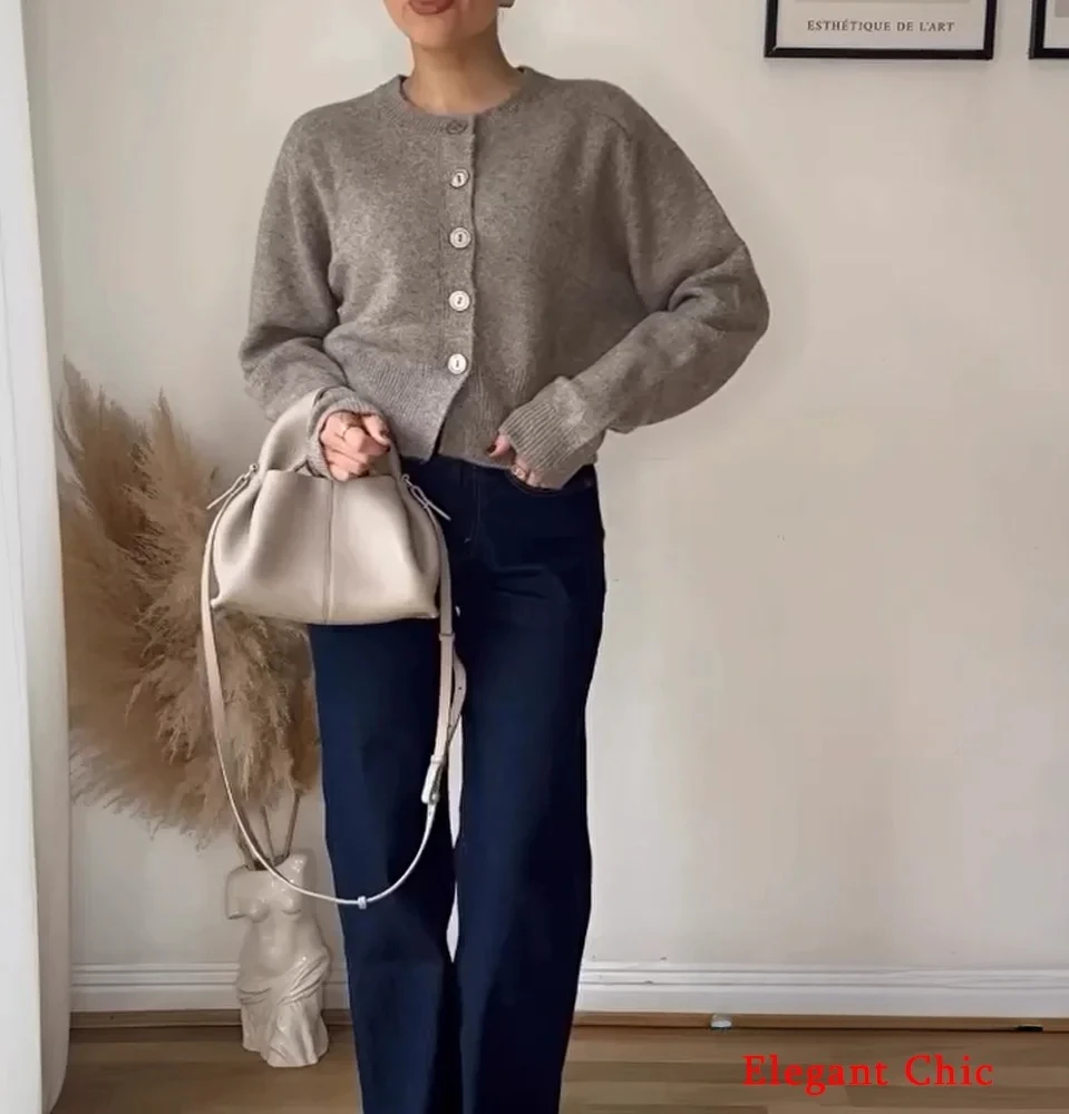 Autumn Women Elegant Cardigan Buttons O-Neck Slim Knitted Sweater Fashion 2025 Spring Fall Casual Chic Lady Cardigan