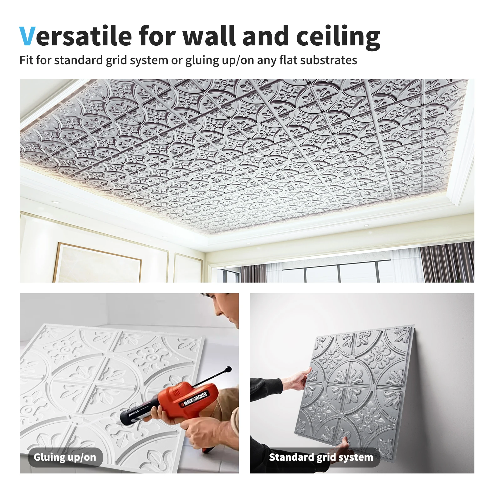 Art3d 2x2 FT Decorative Drop Ceiling Tile, Glue Up PVC Wall  Panel for Bathroom, Easy Install Lightweight Waterproof