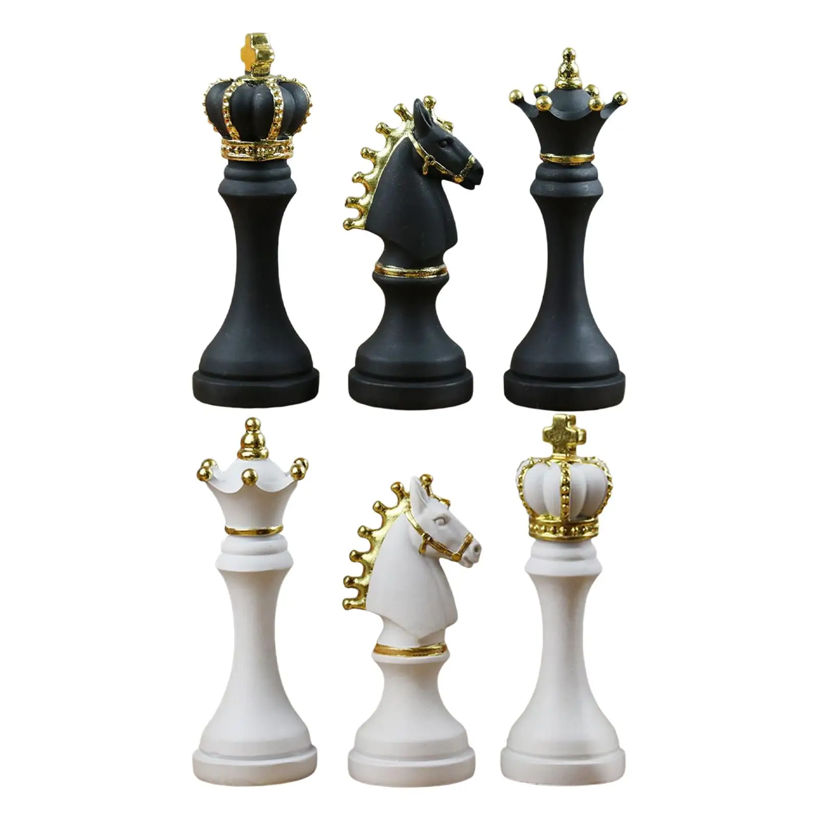 3x International Chess Statue Resin King Queen Knight Sculpture for Desktop