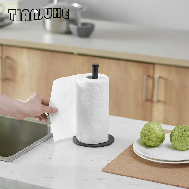 

Black Kitchen Roll Holders Free Standing Paper Towel Holder Stainless Steel Towel Holder for Rolls Organizer