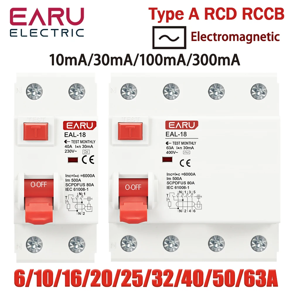 2P 4P 10/30/100/300mA Type A RCCB RCD ELCB Electromagnetic Residual Current Circuit Breaker Differential Breaker Safety Switch