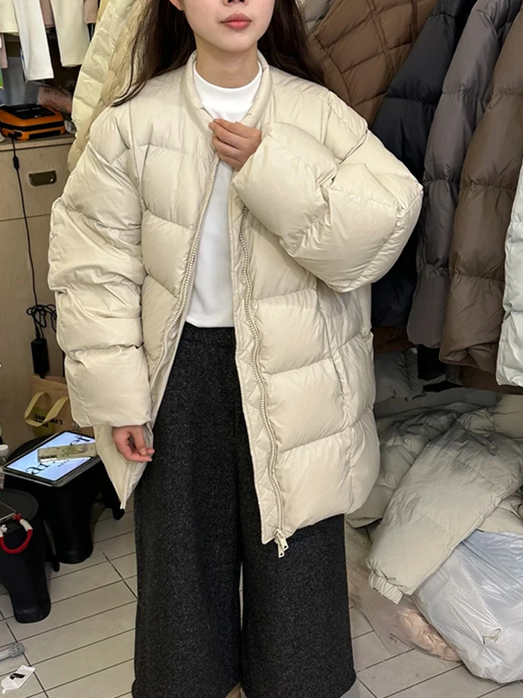 

Korean Sle Thiened Long Casual down Cotton Jaet Women's Winter Faionable Warm Zipper Closure round Ne Coat