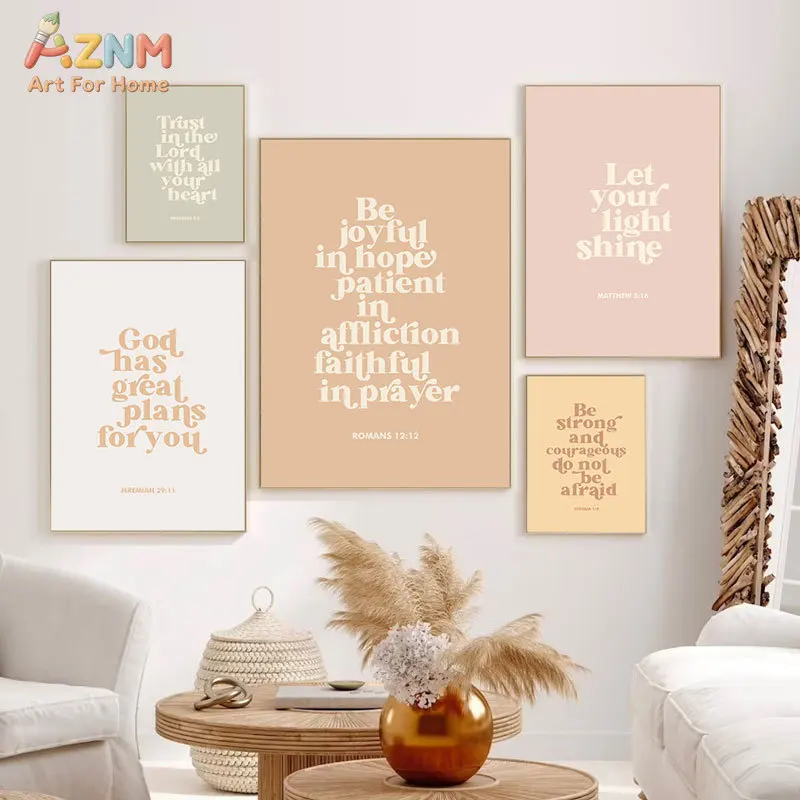 AZNM Boho Christian Bible Verse Canvas Wall Art, Inspirational Scripture Quote Print, Unframed Modern Minimalist Religious Poste