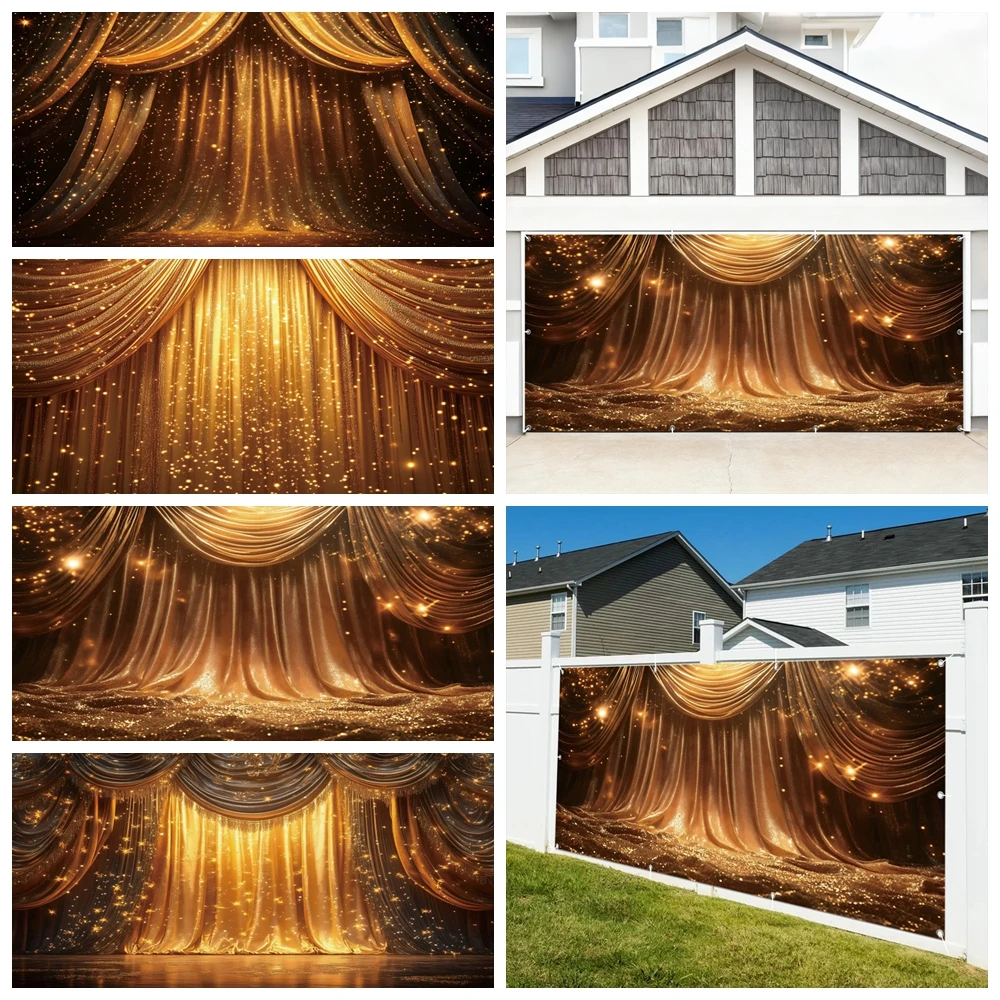 Yeele Golden Glitter Curtain Garage Door Background Stage Movie Screen Garage Wall Frame For Home Outdoor Courtyard Decoration