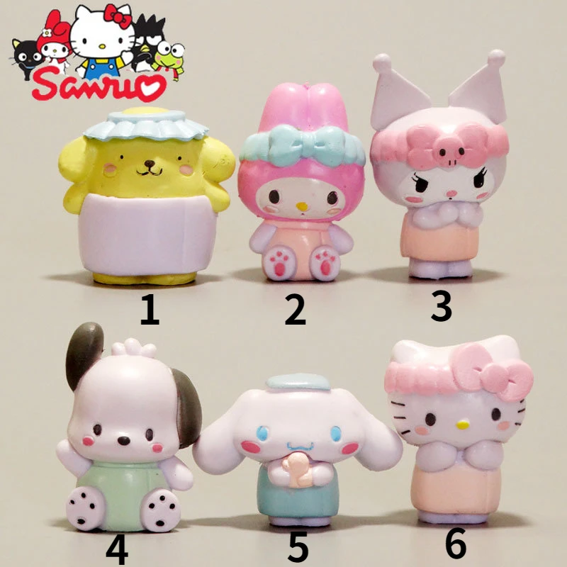 Six Kind MINISO Melody Kuromi Hello Kitty Cinnamoroll Pochacco DIY Patch Material Cake Decorating Doll Model Ornaments Toy Gifts