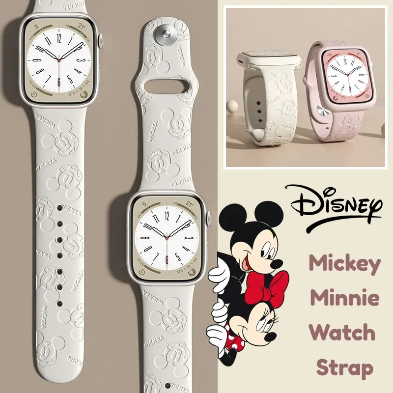 Disney Mickey Minnie Strap for Smart Watch Band 44mm 40mm 45mm 41mm 38mm 42mm Silicone Solo Loop bracelet iWatch 8 ultra 7 6 5 3