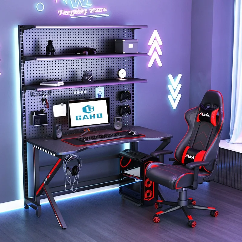 Computer Desk Shelves Gamer Table Storage Bookshelf PC Gaming Desk for Games Office Study