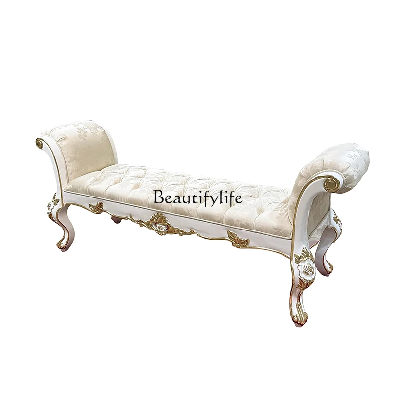 

*French fabric bedside stool, European court luxury neoclassical solid wood bedroom living room