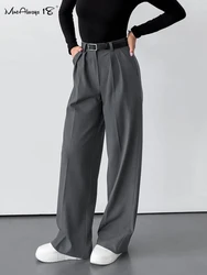 Mnealways18 Gray Pleated Wide Legs Pants Women High Waist Classic Black Pants Autumn Winter 2024 Solid Casual Office Ladies Pant