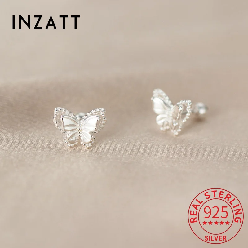 

INZATT Real 925 Sterling Silver Butterfly Bead Screw Stud Earrings for Women Cute Insect Fine Jewelry Light Luxury Accessories