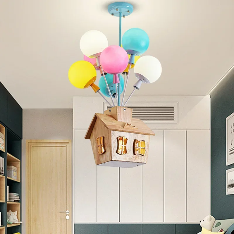 Kids Room Chandelier for Bedroom Living Room Nursery Girl Chandelier Indoor Home Art Decor Balloon Ceiling Lamp Wood Children