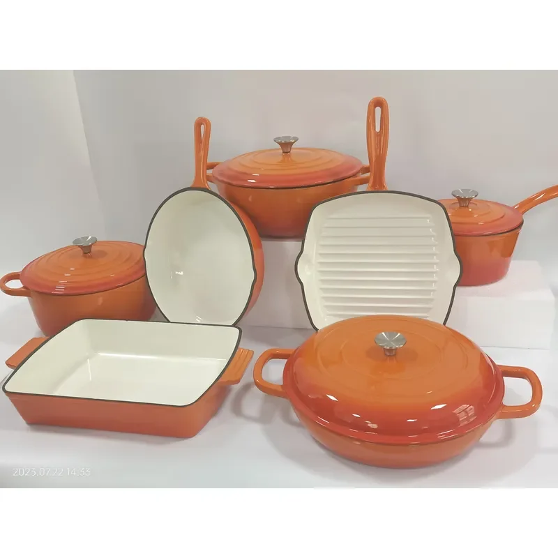 Enamel Coated Cast Iron Wok Set Non Stick Rust Proof Modern Cookware Oven Safe Food Grade Easy Clean Eco Friendly Kitchen Pot