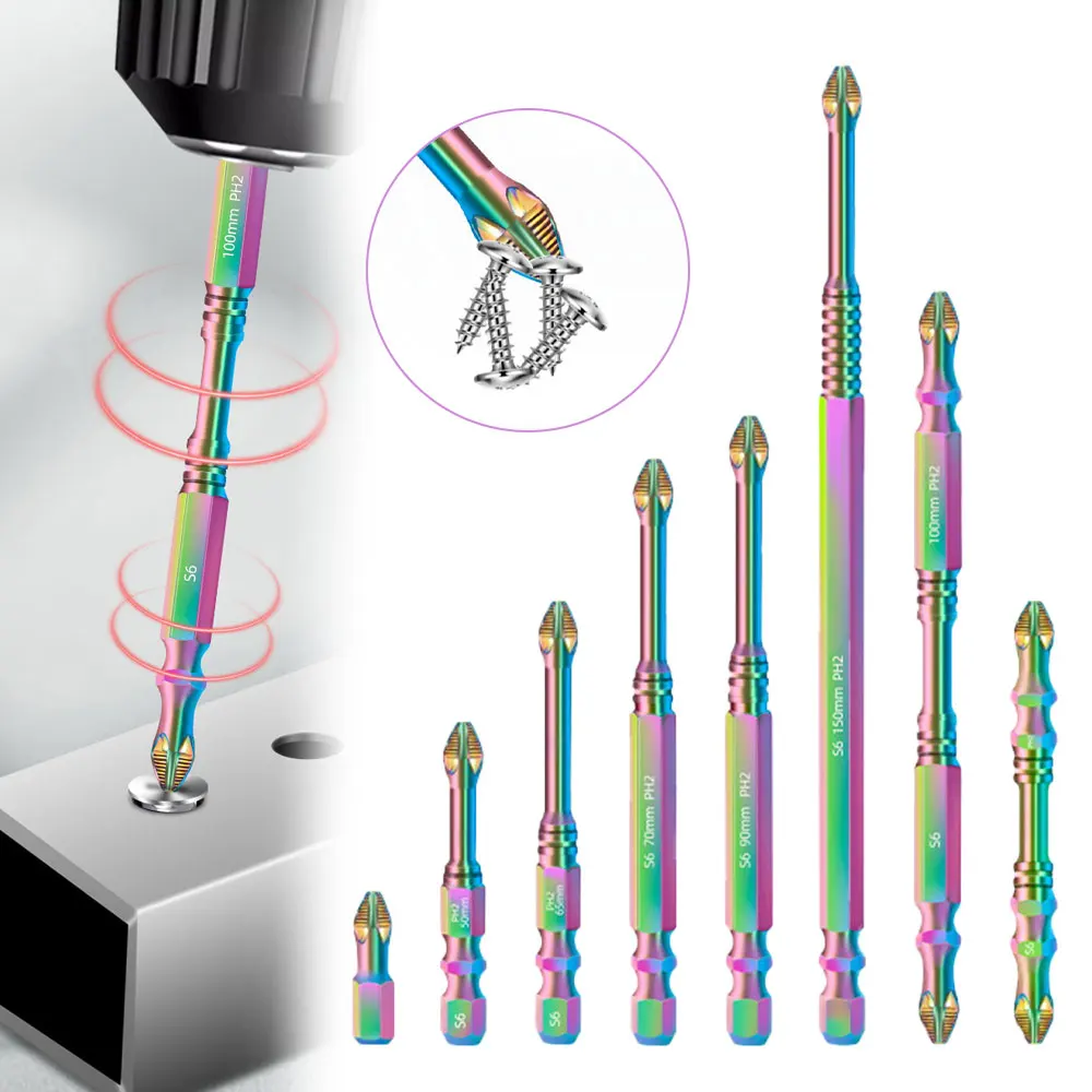 S6 Color Titanium Impact Screwdriver Bit Anti-Slip Cross Magnetic Electric Drill Screwdriver Head