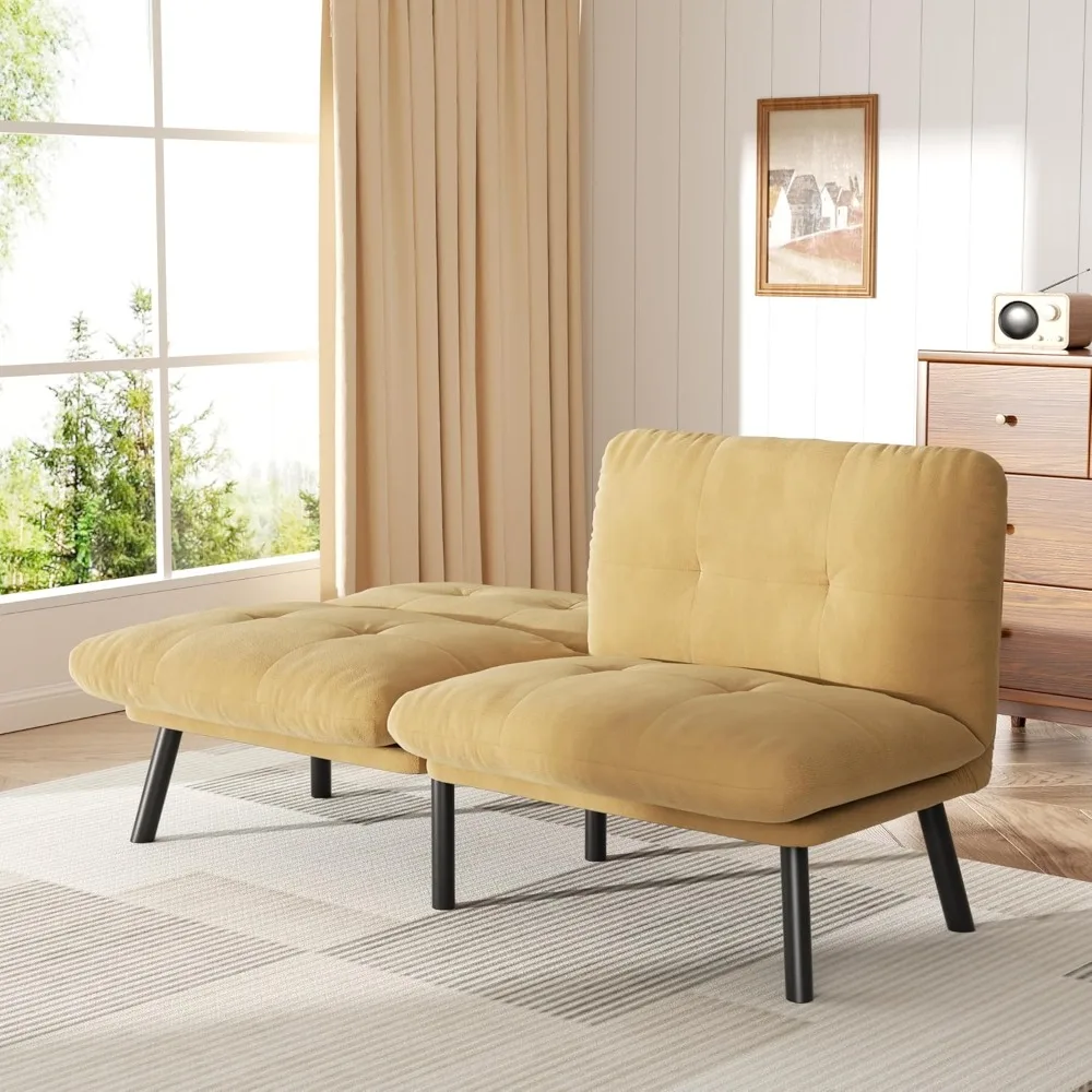 

Futon Sofa Sleeper Couch Bed with Adjustable Backrest Thick Cushion Velvet Fabric for Department Living Room Lounge Sofa Lovesea