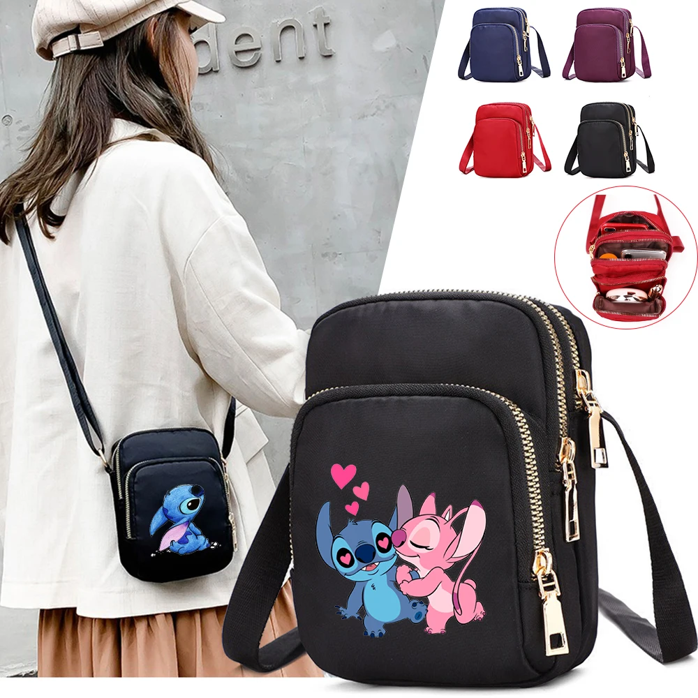 Women Shoulder Bags Lilo Stitch Cell Phone Purse Crossbody Shoulder Strap Handbag Female Girls Bags Teenagers Causal Bag Gift