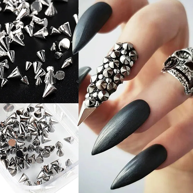 150 Stück Punk-Nieten-Dekor in Gold und Silber, gemischte Metallnieten, Nagel-Charms, Y2K, stilvolle coole Mädchen-Metallic-Spikes, Nagelzubehör