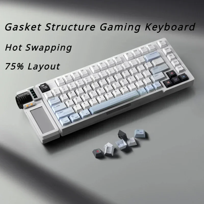 75% Mechanical Keyboard Kit Smart Aluminum Wired CNC GASKET RGB Hot-Swap Screen Expansion Customized Gaming Mechanical Keyboard