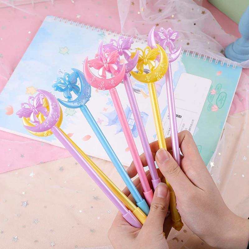 قلم جل قمر على شكل فراشة للفتيات ، قلم كرتون ، حبر أسود ، لوازم حفلات مدرسية ومستلزمات دراسية ، رقم 12: