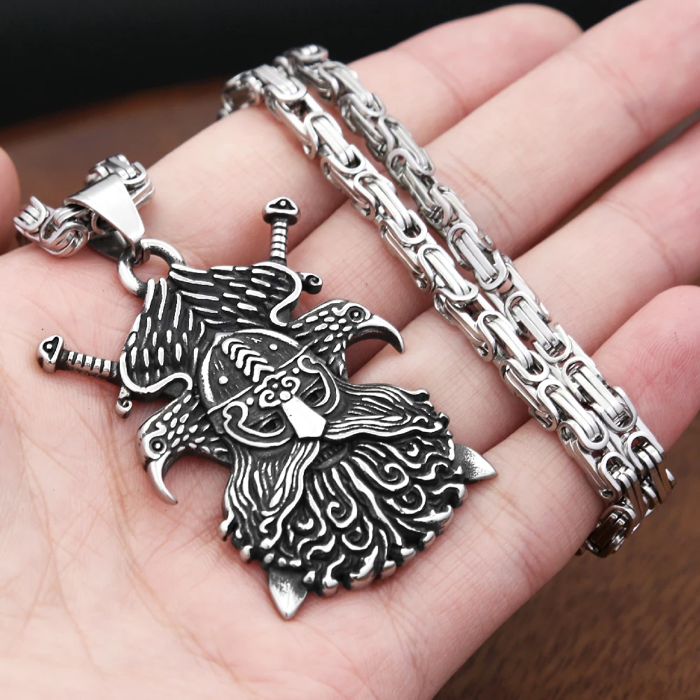 Viking Stainless Steel Pirates Crow Necklaces For Men Punk Double Sword Pendant Fashion Jewelry Accessories Gifts Wholesale