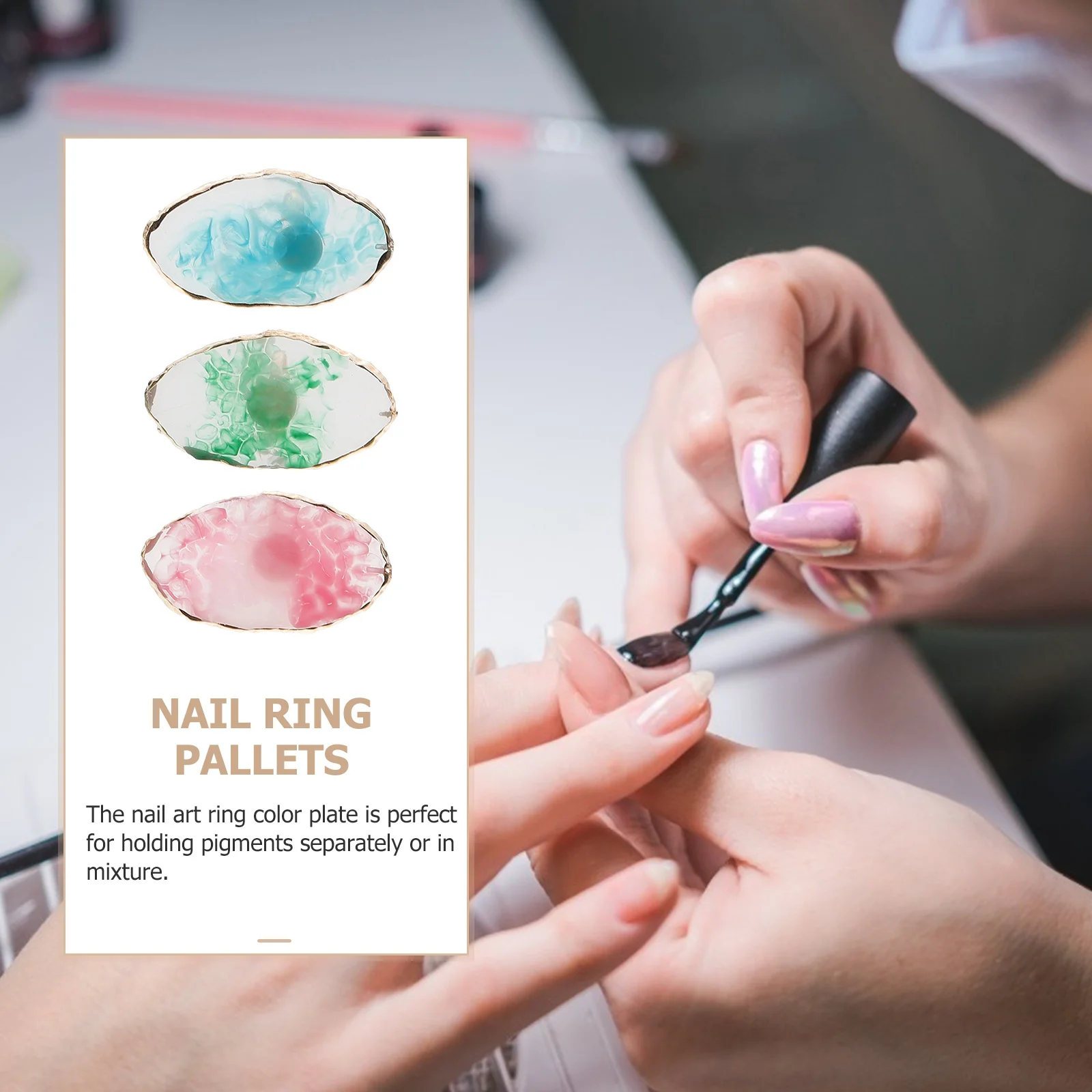 

3Pcs Nail Colors Mixing Ring Palettes Resin Durable Smooth Nail Art Holder Manicure Polish Tray Ring Manicure Pallets