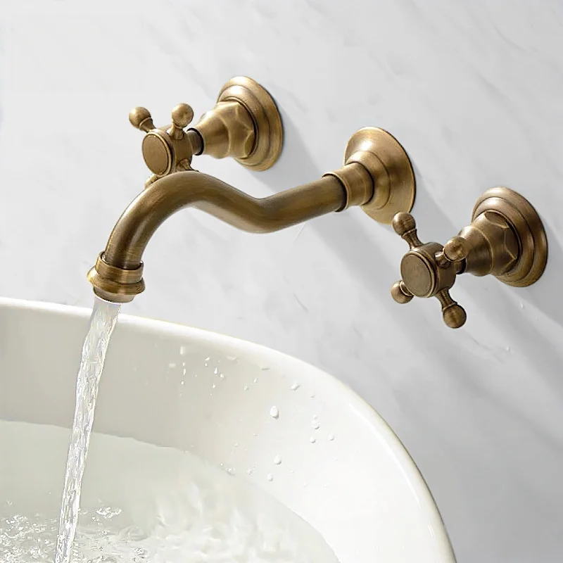 All-copper split-type three-hole concealed wall-mounted cold and hot water faucet