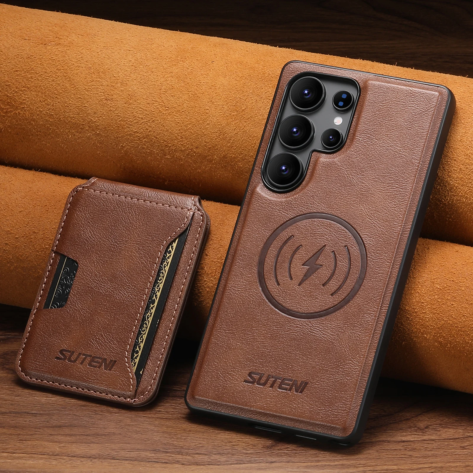 

SUTENI Magnet Wireless Charging Luxury Faux Leather Phone Case Card Holder Stand For Samsung Galaxy S26 Ultra S25 S24 S23 S22
