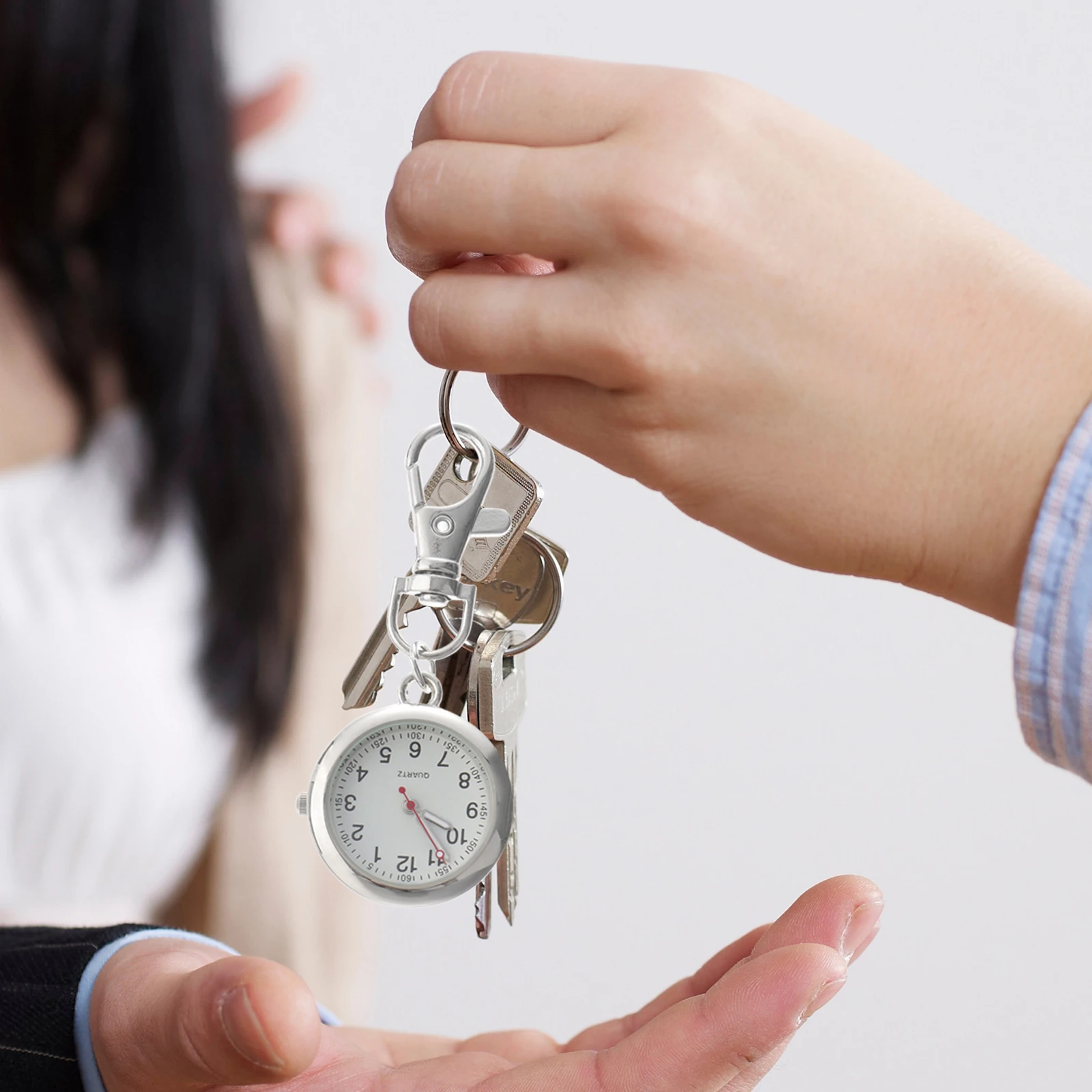 

1pc Stainless Steel Glass Nursing Pocket Watch Vintage Keychain Clip Nurse Fob Watch Portable Timepiece Key Accessory