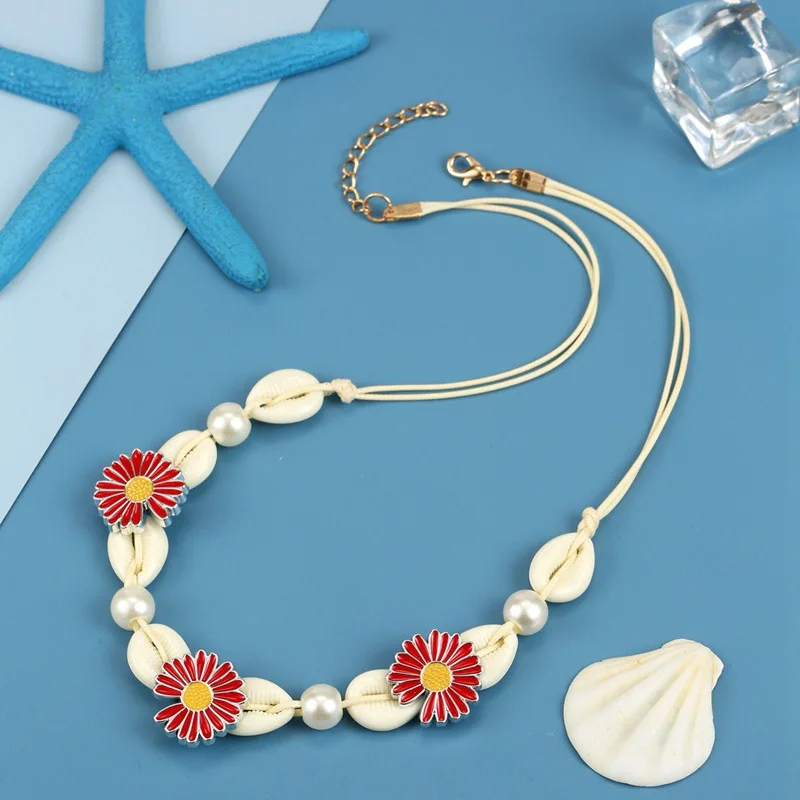 Holiday wind handmade beaded collarbone chain summer shell flower necklace cross-border popular jewelry first-hand wholesale