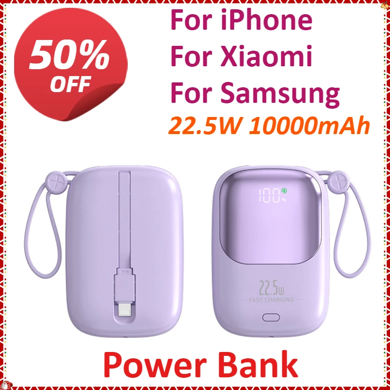 

22.5W 10000mAh Large Capacity Portable Power Bank Fast Charging For iPhone For Xiaomi For Samsung With USB Type-C/Lightning