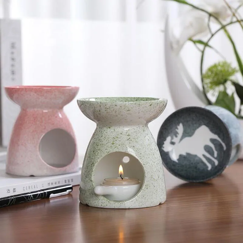 Porcelain Aromatherapy Burner Deer Pattern Essential Oil Furnance Handmade Crafts Candle Holder for Indoor Bedroom Home Decor