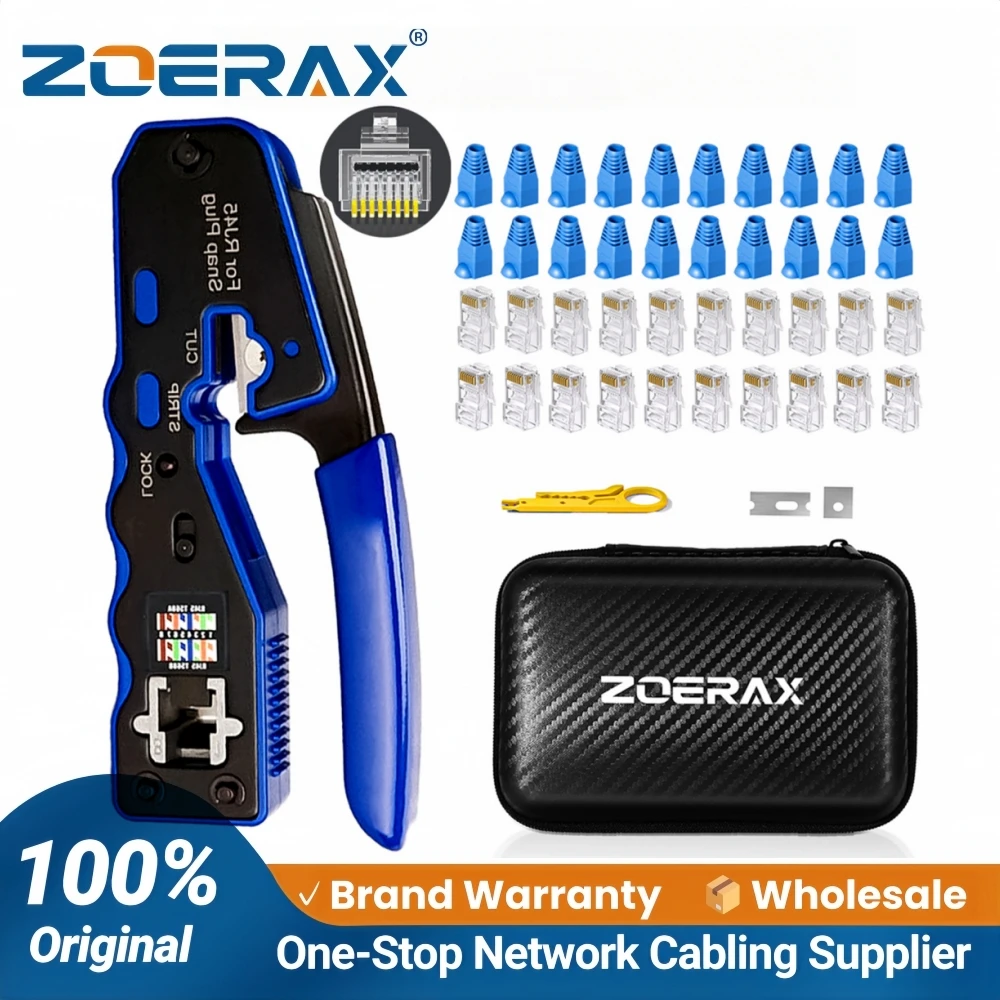 ZoeRax RJ45 Crimp Tool Pass Through Crimper Cutter for Cat6a Cat6 Cat5 Cat5e 8P8C Modular Connector Ethernet Crimp Tool