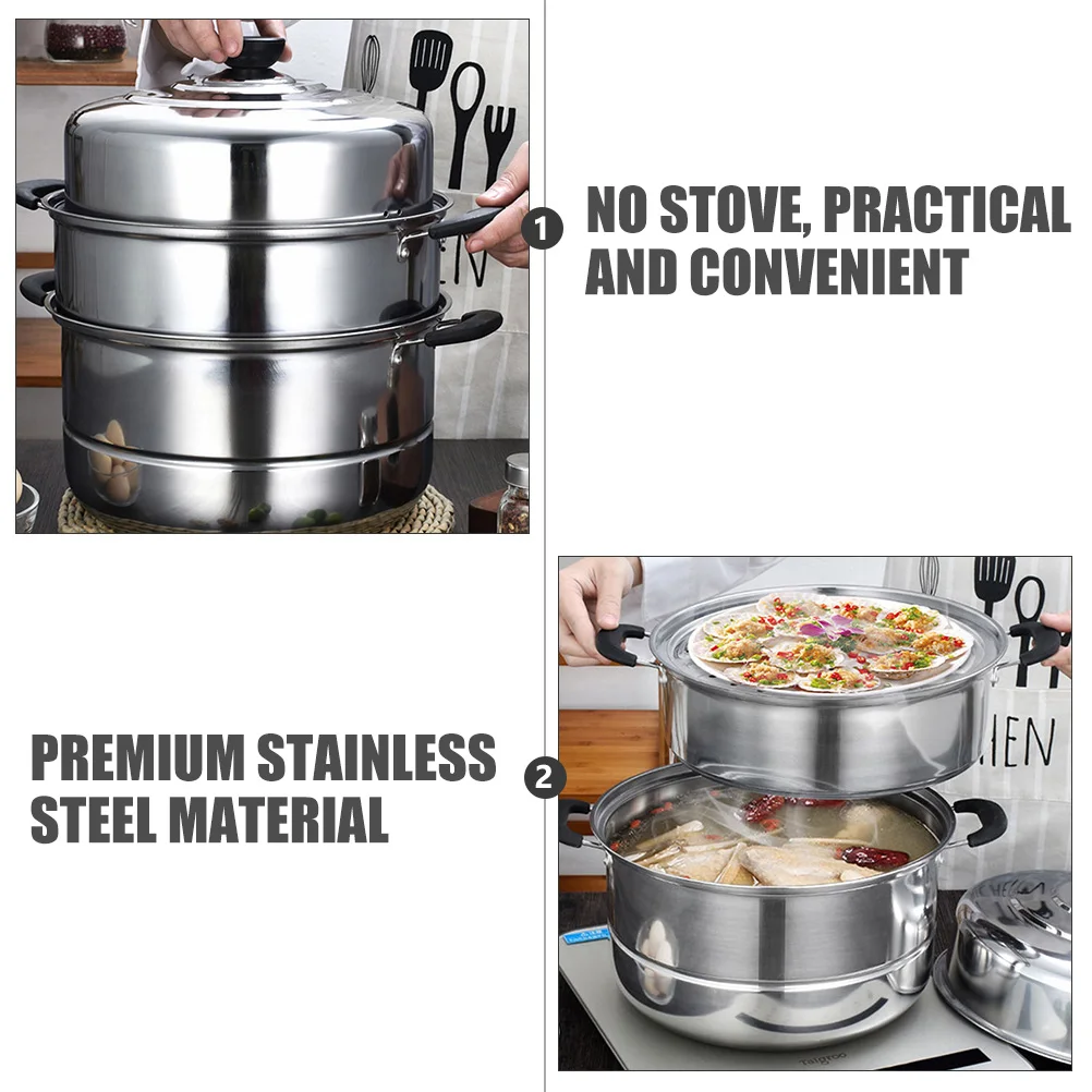 

Трехслойная пароварка из нержавеющей стали, 1 шт., пароварка из нержавеющей стали, большая емкость, складная кастрюля, домашняя кухонная пароварка