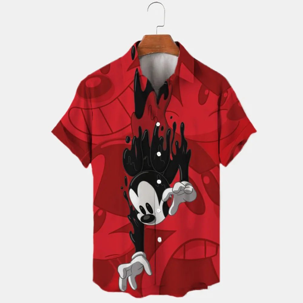 Street Style New Summer Mickey Donald Duck Cartoon 3D Print New Short Sleeve Lapel Shirt Slim Men's Fashion Casual Men's Top