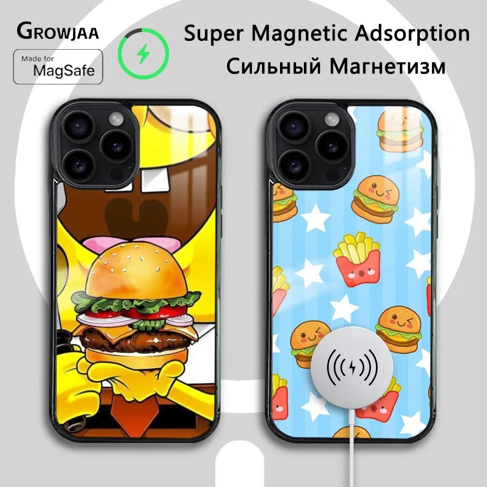 

Cute Food Hamburger Phone Case For iPhone 16 15 14 13 12 11 Pro Max Plus Mini New Magsafe Mirror Wireless Magnetic Cover