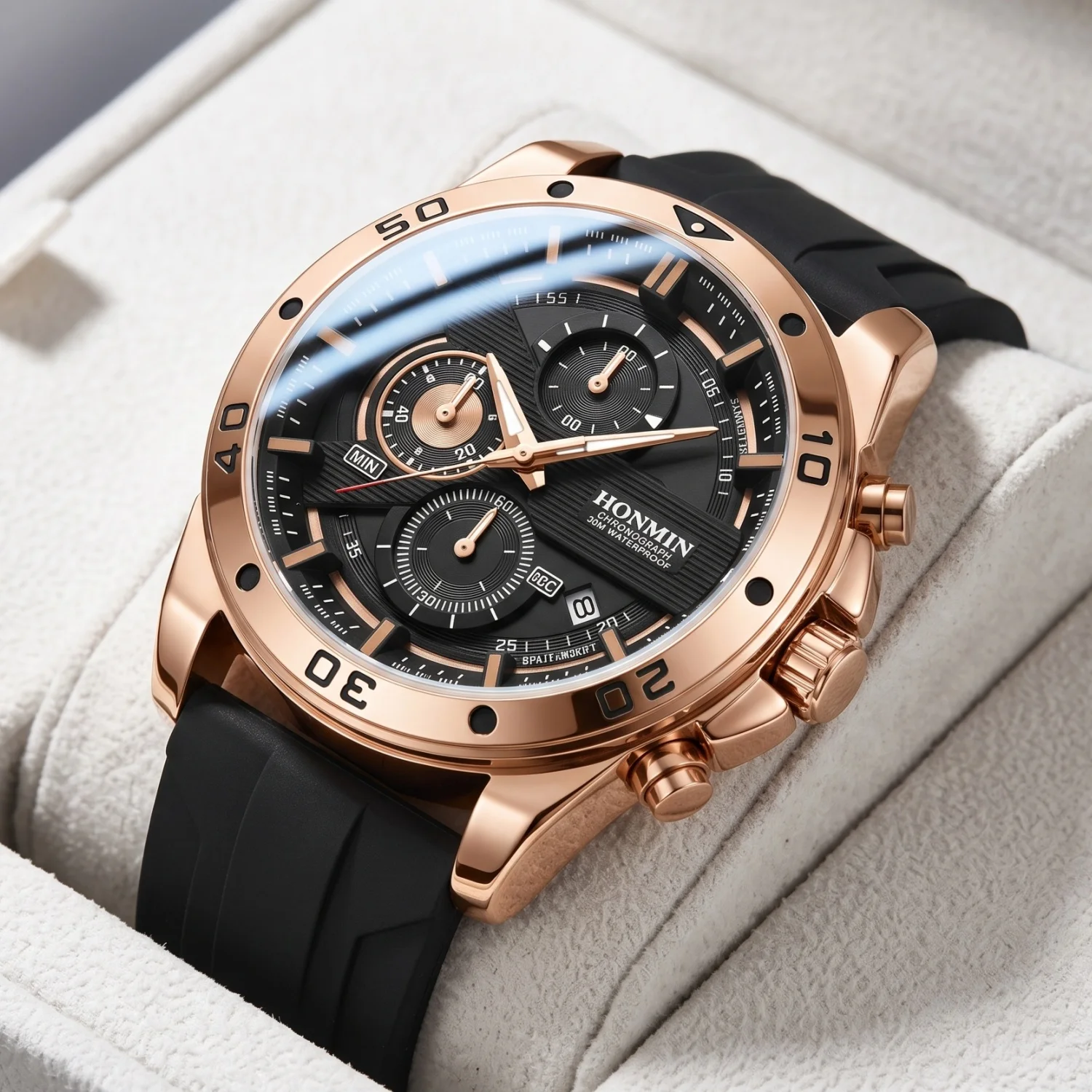 Men's Round Chronograph Quartz Wristwatch, Multifunctional Dial, Date Window, Luminous Hands, For Business & Party Gatherings