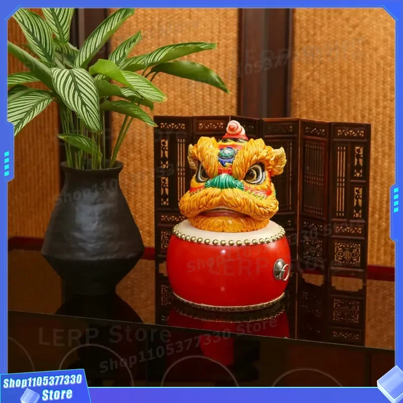 Handmade Ceramic Lion Head Ornament Guochao Style Home Decor Mid to High End Business Gift Set for Year of the Horse