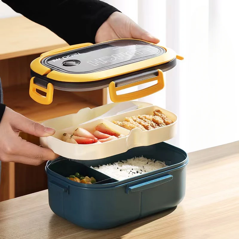 

Single Double-Layer Lunch Box PortableCompartment Fruit Food Box Microwave LunchBox With Fork And Spoon Picnic Fresh Box