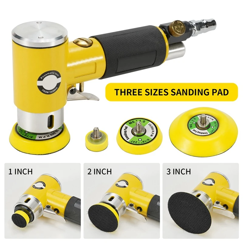 Mini 2 / 3 Inch Air Sander Pneumatic Polisher Grinder Buffer Double Acting Track Polisher 80 Sheets Sandpaper Kit B Durable