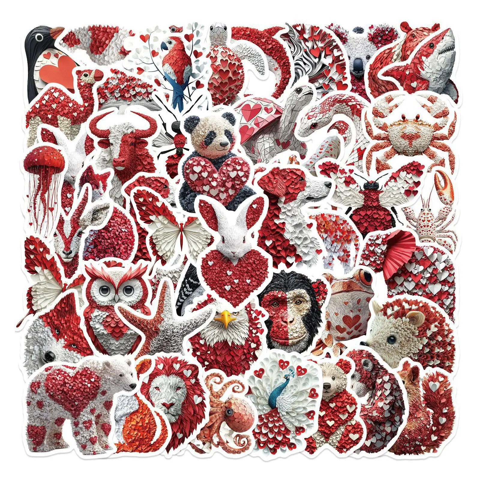 50/100 Stück Rote Liebes-Tier-Design Aufkleber DIY Tagebuch Handyhülle Gitarre Gepäck Dekorative Sticker