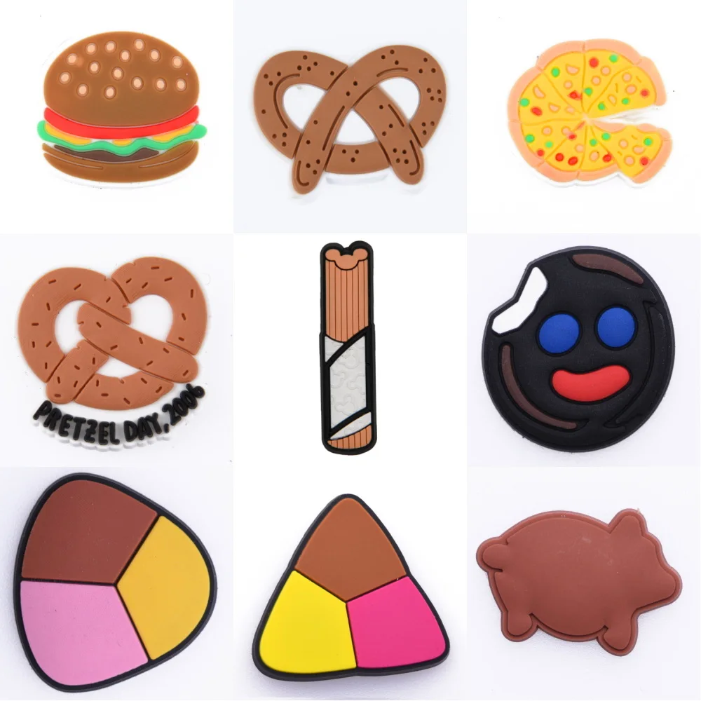 Hot Sale Food Shoe Decoration Charms Cookie Hamburger Shoe Charms Pizza Cigarette  Bracelet Accessories For Birthday Gifts