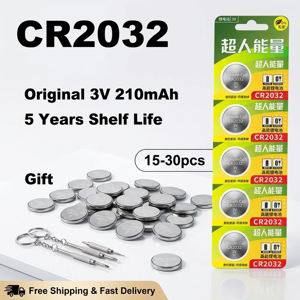 

CR2032 3V Lithium Battery 210mAh 15-35PCS Button Cell DL2032 5004LC For Car Key Remote Calculator