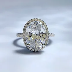 Elegant Oval 4ct Lab Moissanite Diamond Ring 100% Real 925 Sterling Silver Party Wedding Band Rings for Women Engagement Jewelry