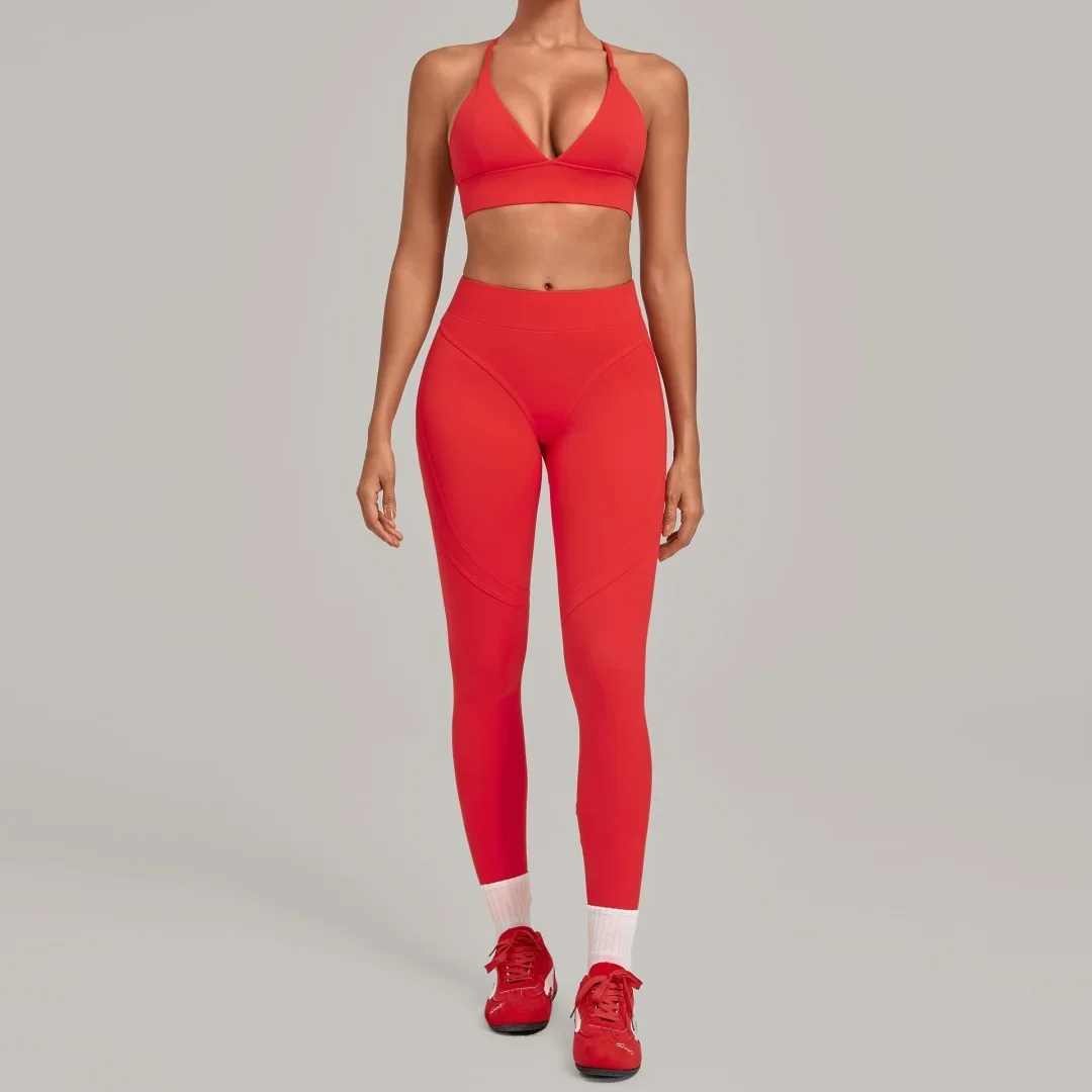 Women's Yoga Set Sports Fitness Peach Hip Splicing Tight Quick Dry Backless Suspender Bra Pants Running Workout Gym Yoga Suit